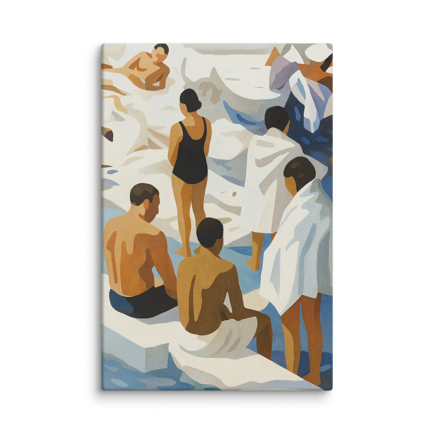 Poolside Abstract Wall Art – Modern Minimalist Swimmers in Sunlit Scene 40″×60″ - Masterpiece Print