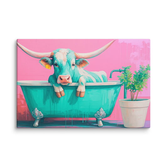 Stylish Bathtub Bull Wall Art Print – Quirky Surreal Pop Canvas 40″×60″ - Masterpiece Print