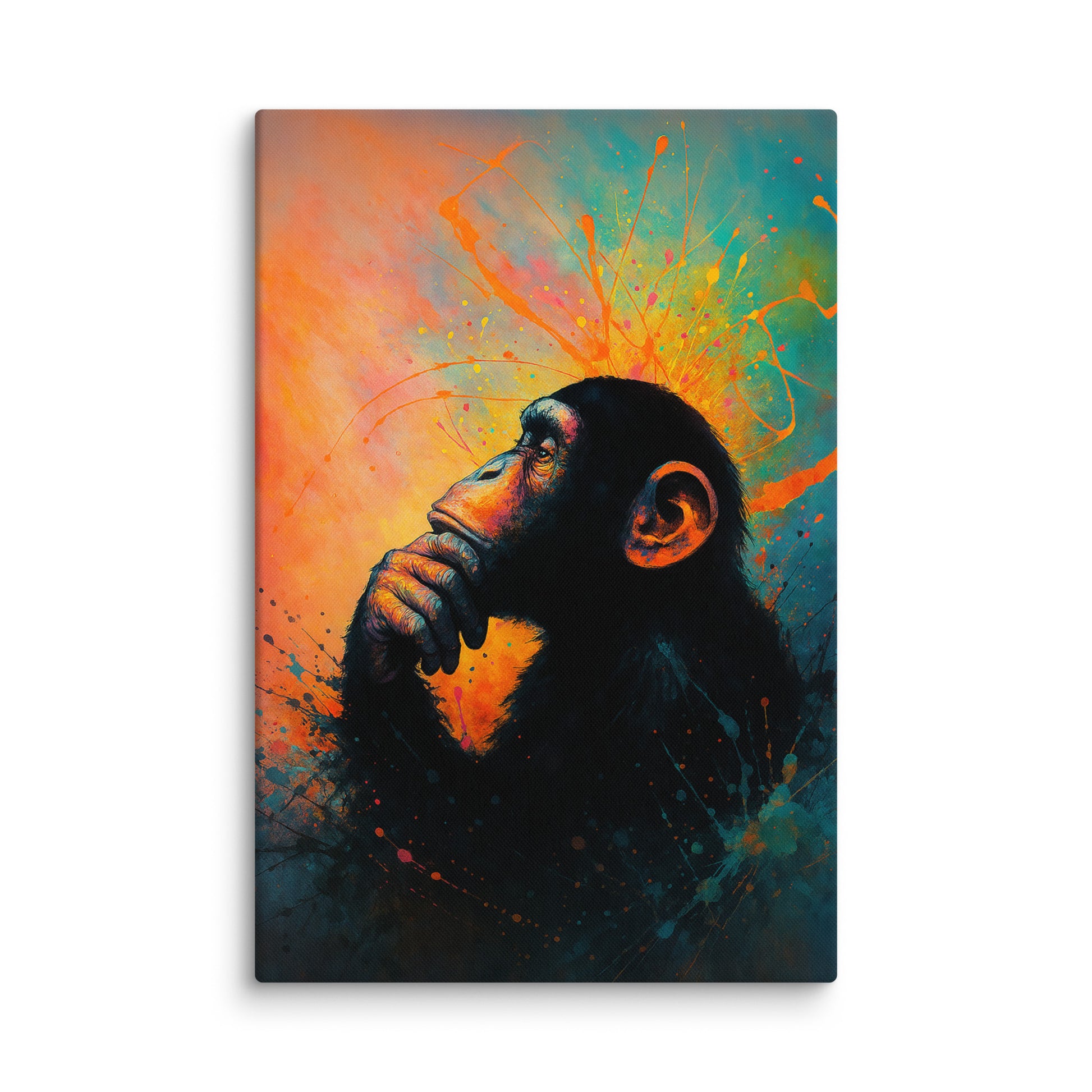 Vibrant Contemplative Chimpanzee Wall Art – Bold Abstract Thinking Ape Canvas 40″×60″ - Masterpiece Print