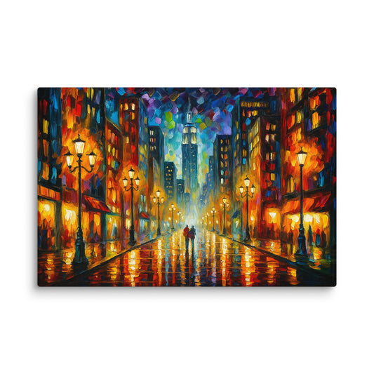 Vibrant New York City Street Wall Art Print – Romantic Night Scene with Lights Extra Large Canvas 40″×60″ - Masterpiece Print